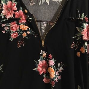 BEAUTIFUL FLORAL GATHERED SIDES ZIP FRONT MATERNITY TOP BLOUSE SOFT COMFY